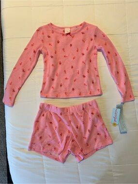 Cat & Jack Pink Candy Cane Thermal Pajama Set - Long Sleeve Top & Shorts